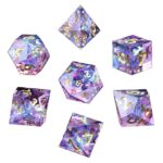 Polydice Moonlight Crystal Sharp Edge - Resin - 7 stuks - Inclusief dice bag - Roze/ Paars