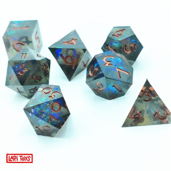 Polydice Gloom Sharp Edge - Resin - 7 stuks - Inclusief dice bag - Groen - Blauw/ Rood