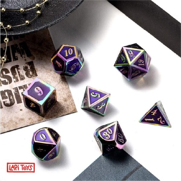 Polydice Etheral Ore - Metaal - 7 stuks - Inclusief dice bag - Regenboog