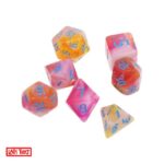 Polydice Dawn Runes - Acryl - 7 stuks - Inclusief dice bag - Roze/ Wit/ Oranje