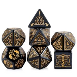 Polydice Zodiac Obsidian XL - Resin - 7 stuks - Inclusief dice bag - Zwart