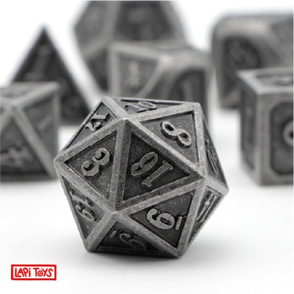 Polydice Dwarven Iron - Metaal - 7 stuks - Inclusief dice bag - Zilverkleurig