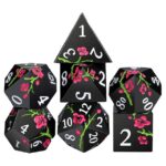 Polydice Black Fey Blossom - Metaal - 7 stuks - Inclusief dice bag - Zwart