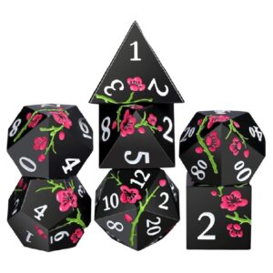 Polydice Black Fey Blossom - Metaal - 7 stuks - Inclusief dice bag - Zwart