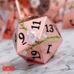 Polydice Rose Gold Fey Blossom - Metaal - 7 stuks - Inclusief dice bag - Koperkleurig