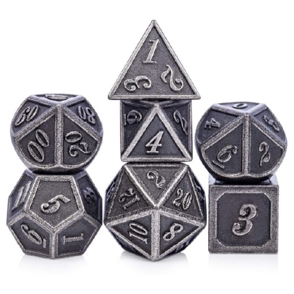 Polydice Dwarven Iron - Metaal - 7 stuks - Inclusief dice bag - Zilverkleurig