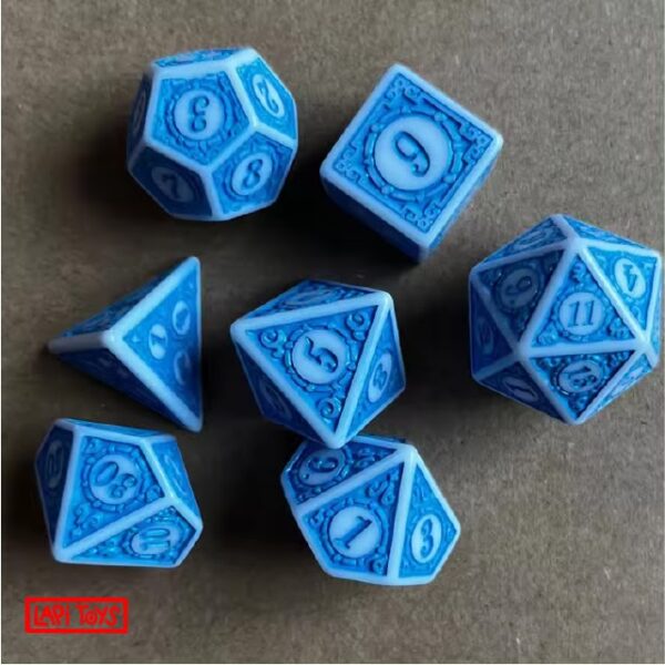 Polydice Marine Even - Acryl - 7 stuks - Inclusief dice bag - Blauw