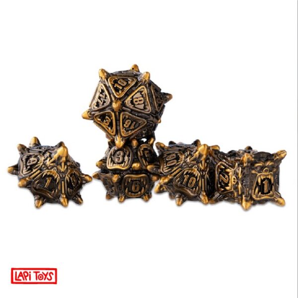 Polydice Monstrous Gold - Metaal - 7 stuks - Inclusief dice bag - Goudkleurig