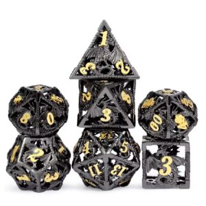 Hollow polydice Draconic Paladin - Metaal - 7 stuks - Inclusief dice bag - Zwart