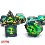 Polydice Acidic Eye - Resin - 7 stuks - Inclusief dice bag - Wit/ Blauw