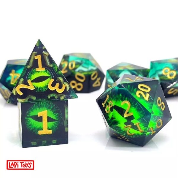 Polydice Acidic Eye - Resin - 7 stuks - Inclusief dice bag - Wit/ Blauw