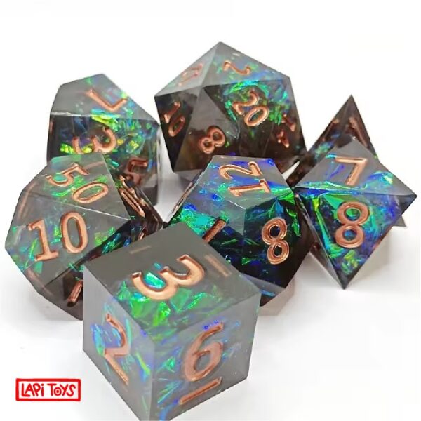 Polydice Gloom Sharp Edge - Resin - 7 stuks - Inclusief dice bag - Groen - Blauw/ Rood