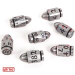 Bullet Polydice Artificers Shells - Metaal - 7 stuks - Inclusief dice bag - Zilverkleurig