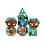 Polydice Forrest Runes - Acryl - 7 stuks - Inclusief dice bag - Groen/ Rood/ Blauw