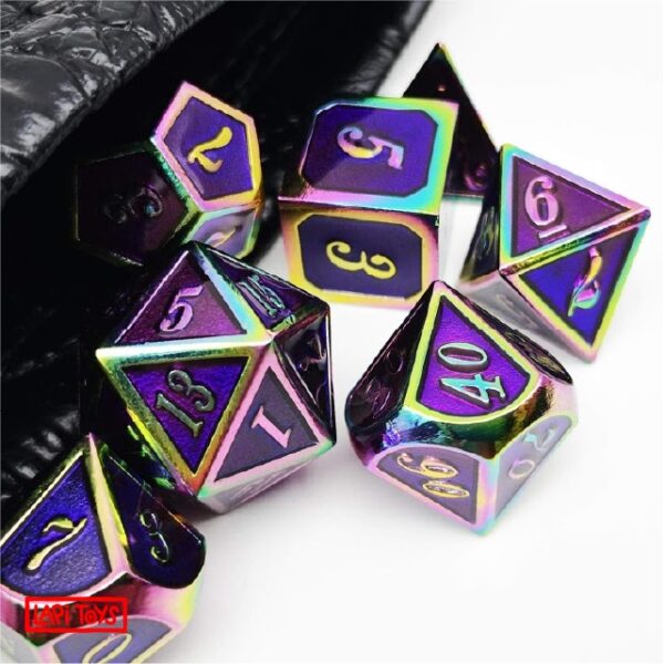 Polydice Etheral Ore - Metaal - 7 stuks - Inclusief dice bag - Regenboog