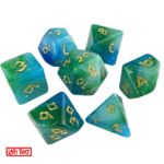 Polydice Poisened Swamp Runes - Acryl - 7 stuks - Inclusief dice bag - Groen/ Blauw