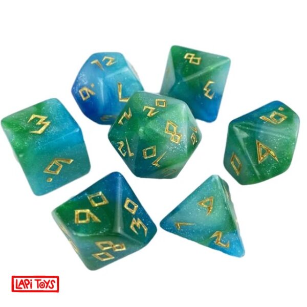 Polydice Poisened Swamp Runes - Acryl - 7 stuks - Inclusief dice bag - Groen/ Blauw