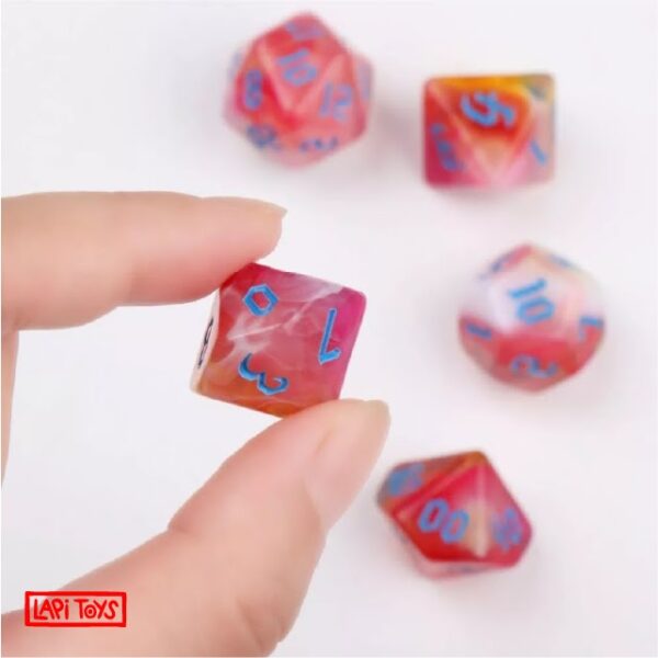 Polydice Dawn Runes - Acryl - 7 stuks - Inclusief dice bag - Roze/ Wit/ Oranje