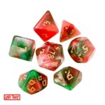 Polydice Bloodstone Runes - Acryl - 7 stuks - Inclusief dice bag - Roze/ Groen