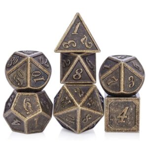 Polydice Dwarven Bronze - Metaal - 7 stuks - Inclusief dice bag - Bronskleurig