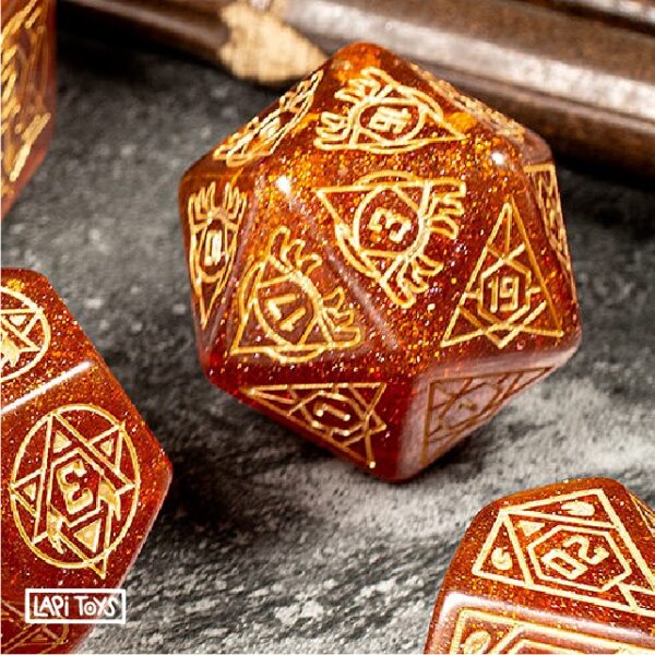 Polydice Zodiac Flames XL - Resin - 7 stuks - Inclusief dice bag - Rood