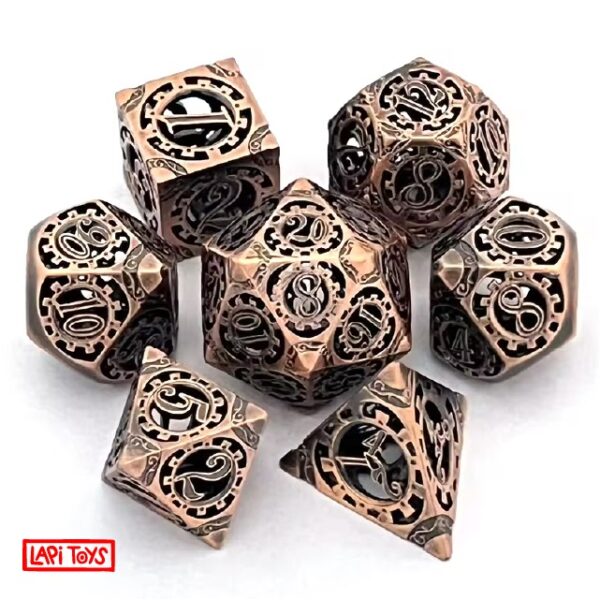 Hollow polydice Artificer Machinery - Metaal - 7 stuks - Inclusief dice bag - Bronskleurig