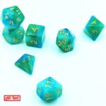 Polydice Poisened Swamp Runes - Acryl - 7 stuks - Inclusief dice bag - Groen/ Blauw