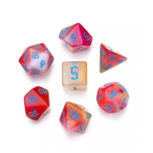 Polydice Dawn Runes - Acryl - 7 stuks - Inclusief dice bag - Roze/ Wit/ Oranje