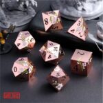 Polydice Rose Gold Fey Blossom - Metaal - 7 stuks - Inclusief dice bag - Koperkleurig