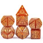 Polydice Zodiac Flames XL - Resin - 7 stuks - Inclusief dice bag - Rood