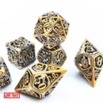 Hollow polydice Golden Serpent - Metaal - 7 stuks - Inclusief dice bag - Goudkleurig