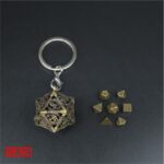 D20 sleutelhanger Gold Relic inclusief mini polydice set - Metaal - Grijs