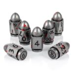 Bullet Polydice Artificers Shells - Metaal - 7 stuks - Inclusief dice bag - Zilverkleurig