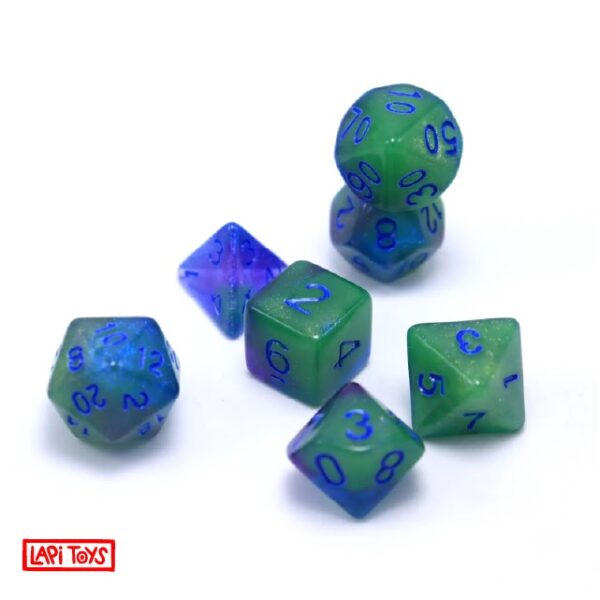 Polydice Marsh Treck - Resin - 7 stuks - Inclusief dice bag - Groen/ Blauw