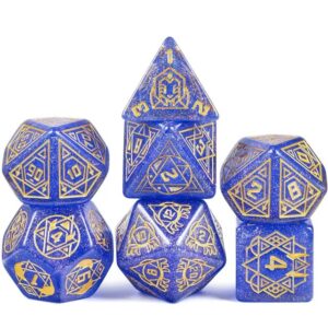 Polydice Zodiac Sky XL - Resin - 7 stuks - Inclusief dice bag - Blauw