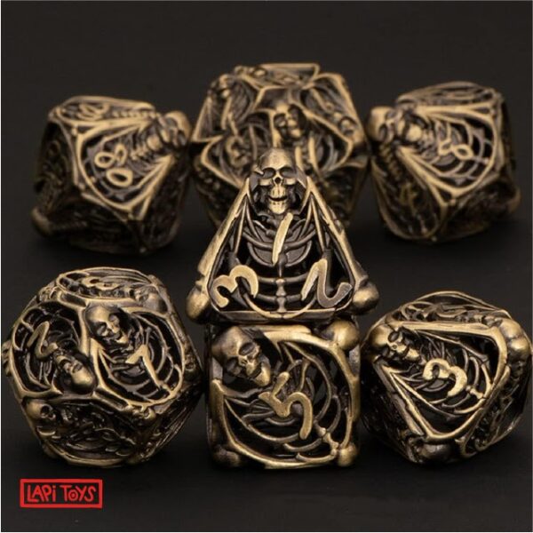 Polydice Necromancers Gold - Metaal - 7 stuks - Inclusief dice bag - Goudkleurig