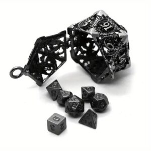 D20 sleutelhanger Grey Relic inclusief mini polydice set - Metaal - Grijs