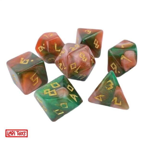 Polydice Bloodstone Runes - Acryl - 7 stuks - Inclusief dice bag - Roze/ Groen