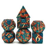Lapi Toys - DnD dice set Ancient Dragon's Scale - 7 stuks - Inclusief bewaarzak - Metaal - Blauw - Rood