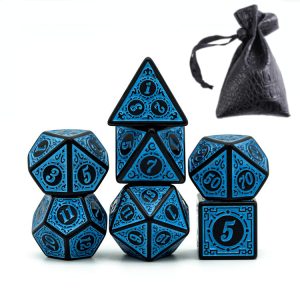 Lapi Toys - DnD dice set Mage Blue - 7 stuks - Inclusief bewaarzak - Acryl - Zwart - Blauw