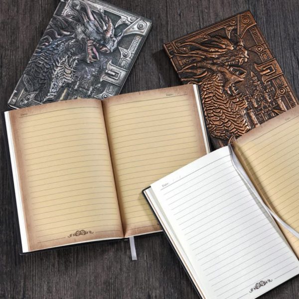 DnD Silver Dragon's A5 Hardcover Notebook - With red feather pen set - Zilver