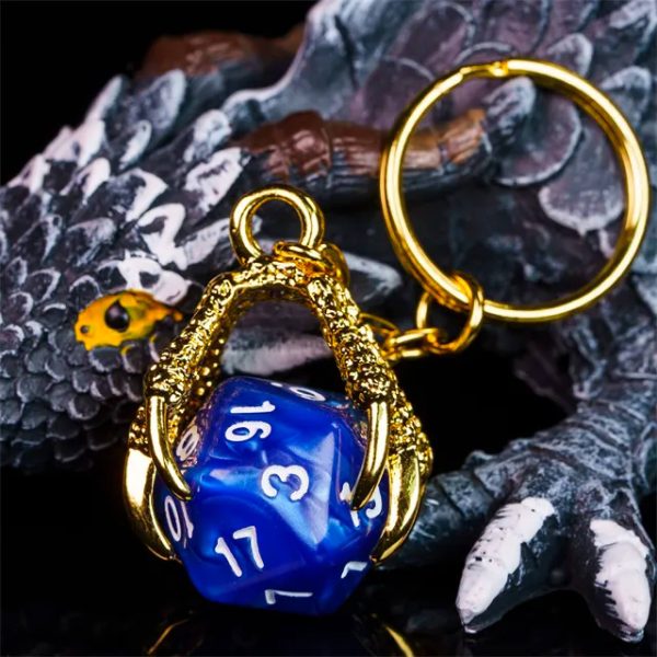 DnD Night Sapphire Dragon Gate Sleutelhanger D20 - Acryl - Blauw - Goud