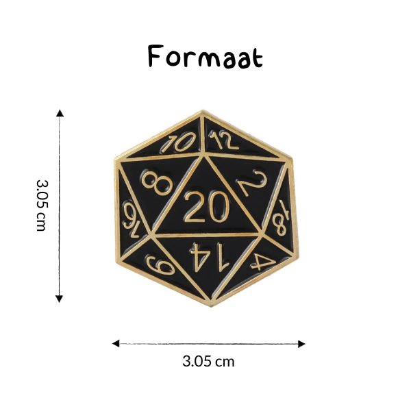 DnD Golden D20 Icon Pin - DnD - D&D - Metaal - Zwart - Goud