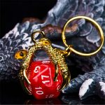 DnD Fire Dragons Amulet Sleutelhanger D20 - Acryl - Rood - Goud