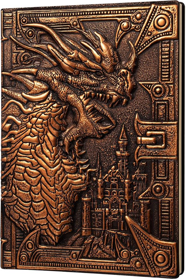 DnD Bronze Dragon's A5 Hardcover Notebook - With red feather pen set - Brons