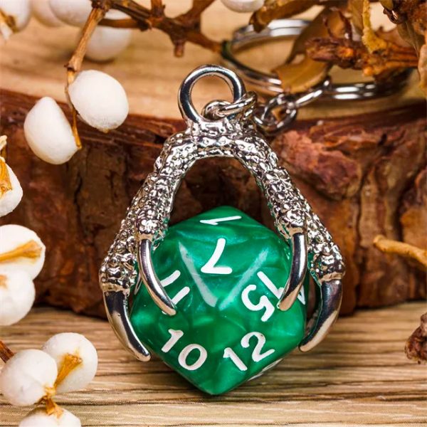 DnD Emerald Dragon Jewel Sleutelhanger D20 - Acryl - Groen - Goud