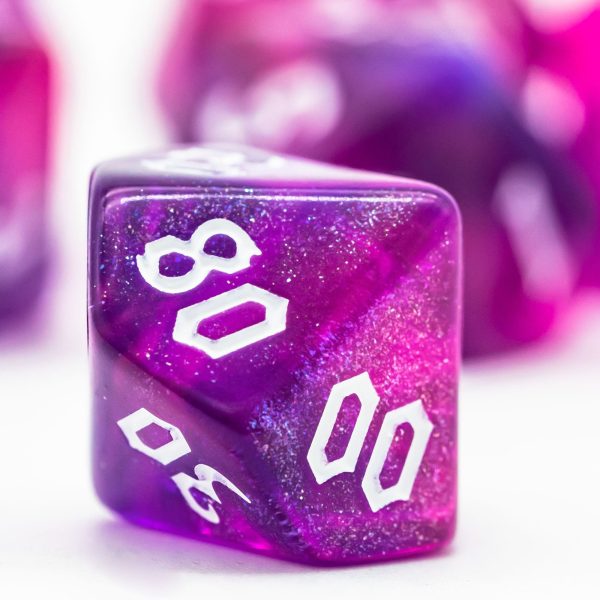Lapi Toys - DnD dice set Pink Dragon - Dungeons and dragons dobbelstenen - 7 stuks - Acryl - Roze Paars