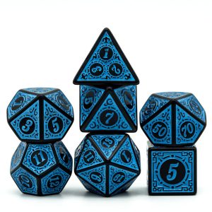 Lapi Toys - DnD dice set Mage Blue - Dungeons and dragons dobbelstenen - 7 stuks - Acryl - Zwart - Blauw