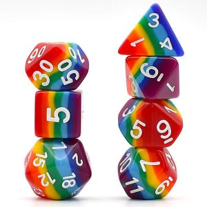 Lapi Toys - DnD dice set Rainbow Joy - Dungeons and dragons dobbelstenen - 7 stuks - Resin - Regenboog