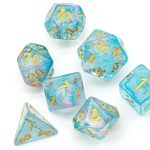 Lapi Toys - DnD dice set Blue Shimmer - Dungeons and dragons dobbelstenen - 7 stuks - Resin - Transparant - Blauw